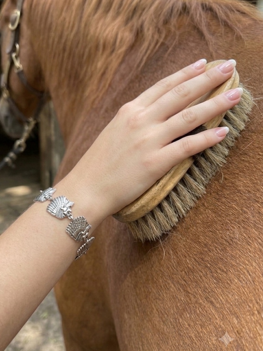 Native American chief bracelet silver tone